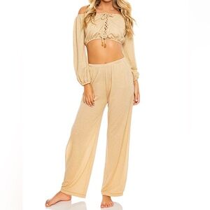 Luli Fama Gold Off-Shoulder Coverup